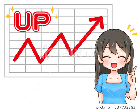 上昇UPのグラフに喜ぶ女子のイラスト素材 上昇UPのグラフに喜ぶ女子のイラスト素材 137732583