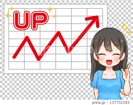 上昇UPのグラフに喜ぶ女子のイラスト素材 上昇UPのグラフに喜ぶ女子のイラスト素材 137732583