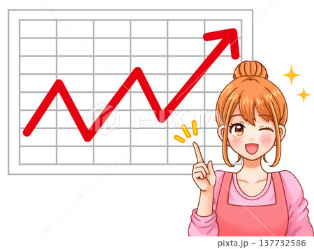 上昇グラフに喜ぶ主婦のイラスト素材 137732586