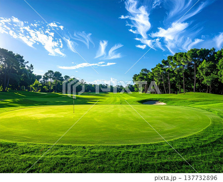緑鮮やかなフェアウェイと蒼穹、心解き放つゴルフ場の絶景 137732896