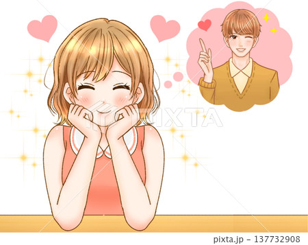 イケメン男子に片思いして恋する女の子のアニメ系イラスト素材3 イケメン男子に片思いして恋する女の子のアニメ系イラスト素材3 137732908
