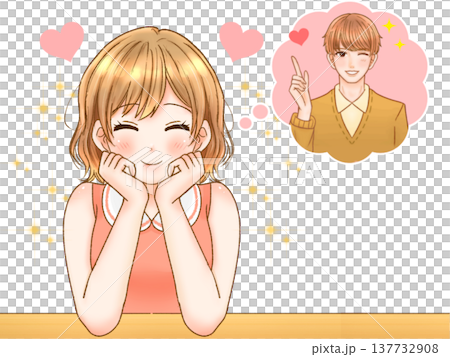 動漫風格插畫素材 3,描繪了一個暗戀帥氣男孩的女孩。 動漫風格插畫素材 3,描繪了一個暗戀帥氣男孩的女孩。 137732908