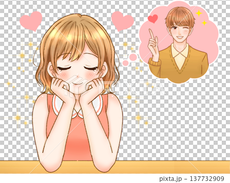 動漫風格插畫素材 4,描繪了一個暗戀帥氣男孩的女孩。 動漫風格插畫素材 4,描繪了一個暗戀帥氣男孩的女孩。 137732909