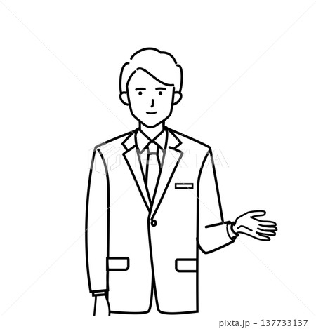 ビジネスミーティングで説明する男性　プレゼン・会議イラスト（線画） 137733137
