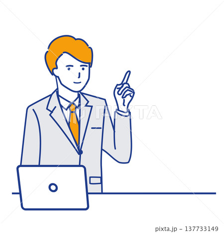 指差しで説明するビジネスマン　プレゼンイラスト（色違い） 137733149