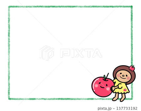 大きなリンゴを持ったかわいいおかっぱボブヘア女の子のフレーム 137733192