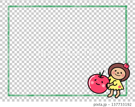 大きなリンゴを持ったかわいいおかっぱボブヘア女の子のフレーム 137733192