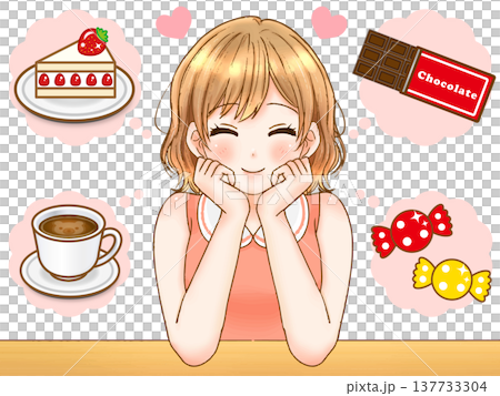 動漫風格插畫素材2：一個女孩在節食期間想著甜食 137733304