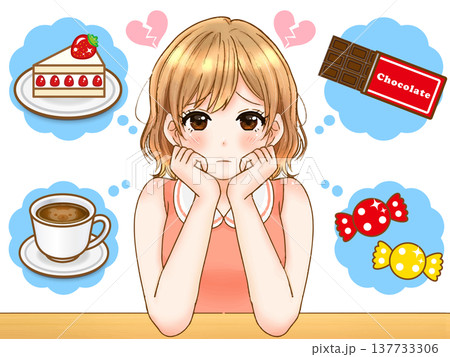 ダイエット中に甘い物を思い浮かべる女の子のアニメ系イラスト素材3 ダイエット中に甘い物を思い浮かべる女の子のアニメ系イラスト素材3 137733306