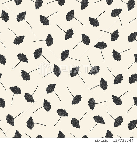 Seamless pattern of scattered dark floral silhouettes on a light beige background Vector illustration 137733344