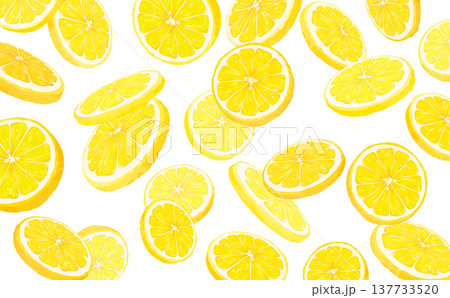 輪切りレモンの散らばる背景_横 137733520
