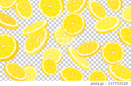 輪切りレモンの散らばる背景_横 137733520