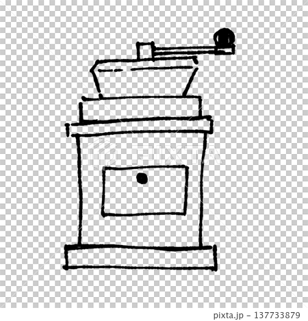 モノクロな手描き風コーヒーミルのイラスト 137733879