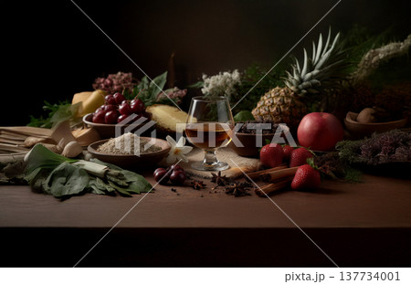 ウイスキーと様々なフレーバー　ハーブ　ウイスキー　フルーツ　スパイス　テイスト　風味　香り　味 137734001