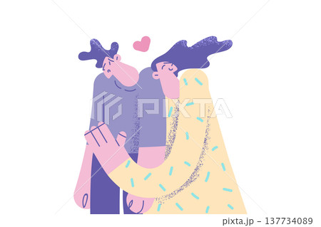 Woman hug embrace man feeling confused Woman hug embrace man feeling confused 137734089