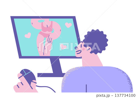 Child watch adult content on internet on computer Child watch adult content on internet on computer 137734100