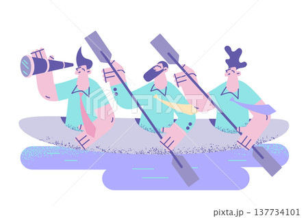 Employees sail in boat motivated for shared result 137734101