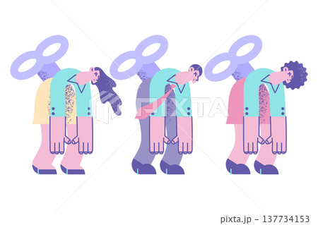 Tired employees feel exhausted overwhelmed with work Tired employees feel exhausted overwhelmed with work 137734153