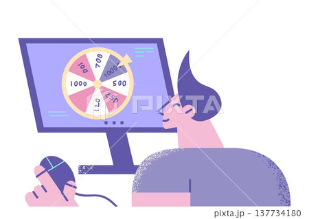 Man gamble online on computer believe in fortune 137734180