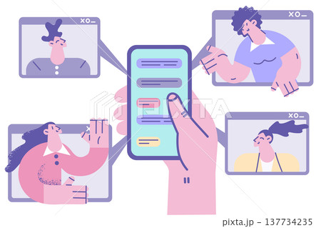 Person use cellphone chat online with friends Person use cellphone chat online with friends 137734235