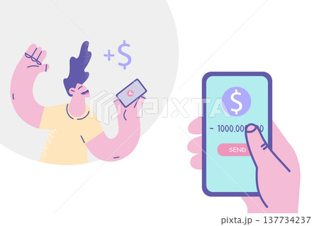 Overjoyed woman get paid online on mobile 137734237