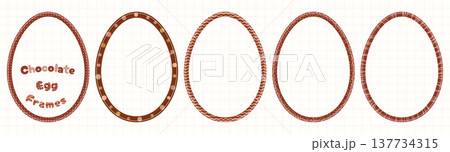 Chocolate Easter egg shaped vector frames with sprinkles, cute eggs borders for product package design and backgrounds Chocolate Easter egg shaped vector frames with sprinkles, cute eggs borders for product package design and backgrounds 137734315