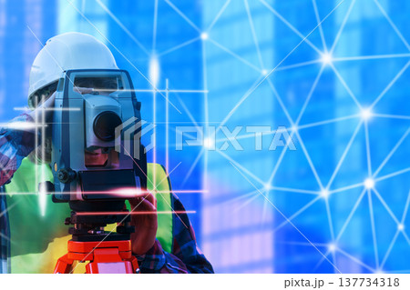 Surveying technology network. The engineer is a surveyor. Geodesy Topography cadastre. Engineering surveys 137734318