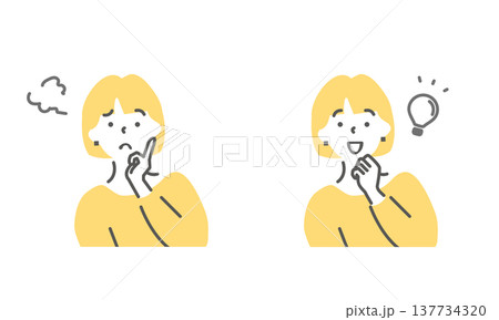 悩みとひらめきの若い女性のイラスト素材セット 137734320