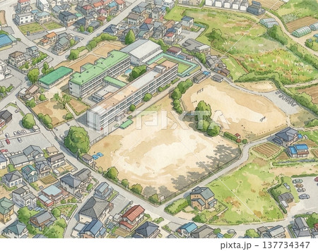 俯瞰で見る上尾市立平方小学校 137734347