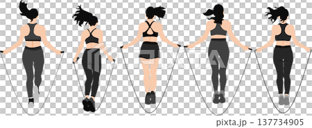 一幅從背後拍攝的女子跳繩插圖。 一幅從背後拍攝的女子跳繩插圖。 137734905