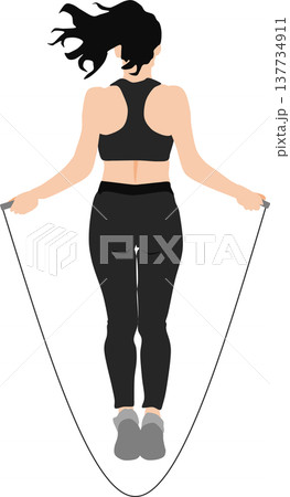 縄跳びをする女性の後ろ姿のイラスト 137734911