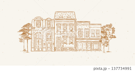 Street from townhouses composition old fashioned style beige Street from townhouses composition old fashioned style beige 137734991