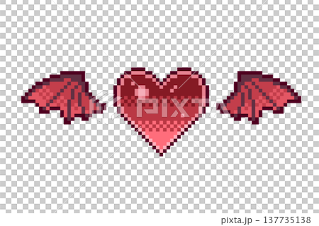 Pixel art: Cute decorative illustration of hearts and bat wings. Pixel art, devil, decoration, wings. 137735138