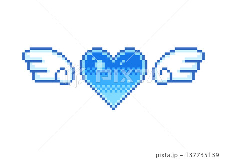 ドット絵　ハートと羽のかわいい装飾イラスト　翼　天使　ピクセルアート　デコレーション 137735139