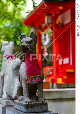 赤い鳥居と狐の像 137735292