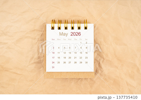 May 2026 mini desk calendar on old paper. May 2026 mini desk calendar on old paper. 137735410