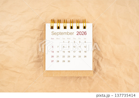 September 2026 mini desk calendar on old paper. September 2026 mini desk calendar on old paper. 137735414
