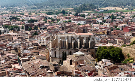 Montblanc medieval town skyline with Santa Maria church Montblanc medieval town skyline with Santa Maria church 137735477