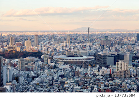 Tokyo, Japan - December 14, 2024: Aerial view of landscape sunset and cityscape tokyo, Japan. 137735694