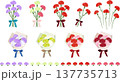カーネーションの花束、かわいいリボンのブーケ、母の日イラスト、ギフト用アイコンセット 137735713