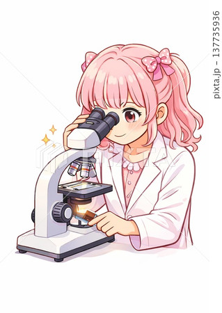 顕微鏡で観察する理科女子 137735936