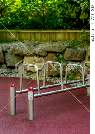 Pull-up bar on a sports ground in the park 137736032