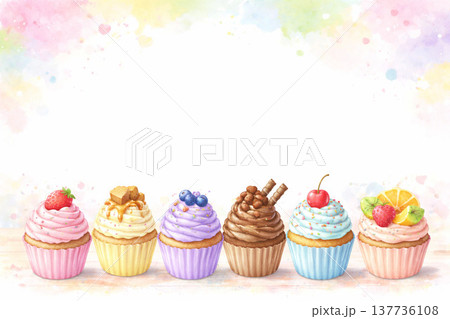スイーツシリーズ：パステルカップケーキのボトム背景 137736108