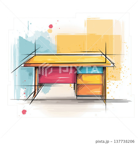 Clipart Centered Teacher Desk Watercolor Illustration in Pastel Tones for Educational Use Clipart Centered Teacher Desk Watercolor Illustration in Pastel Tones for Educational Use 137738206