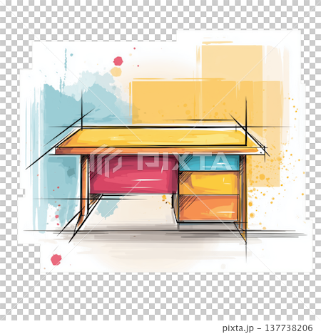 Clipart Centered Teacher Desk Watercolor Illustration in Pastel Tones for Educational Use Clipart Centered Teacher Desk Watercolor Illustration in Pastel Tones for Educational Use 137738206