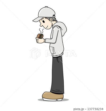 ハンバーガーを持つ男性（手描き） 137738234