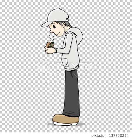 ハンバーガーを持つ男性（手描き） 137738234