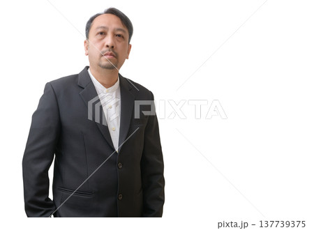 Confident Asian Businessman in Black Suit Isolated on White Background Confident Asian Businessman in Black Suit Isolated on White Background 137739375