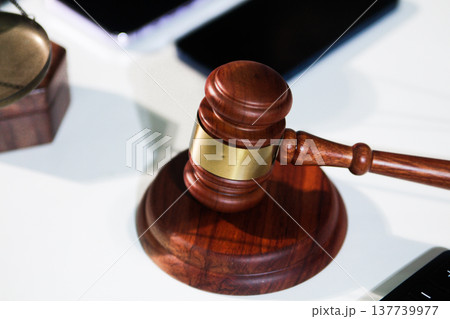 Consultation and conference of professional businesswoman and Male lawyers working and discussion having at law firm in office. Concepts of law, Judge gavel with scales of justice 137739977