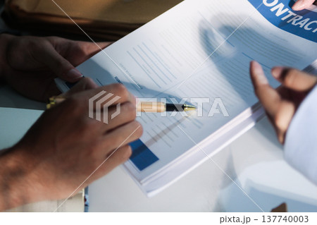 Consultation and conference of professional businesswoman and Male lawyers working and discussion having at law firm in office. Concepts of law, Judge gavel with scales of justice 137740003